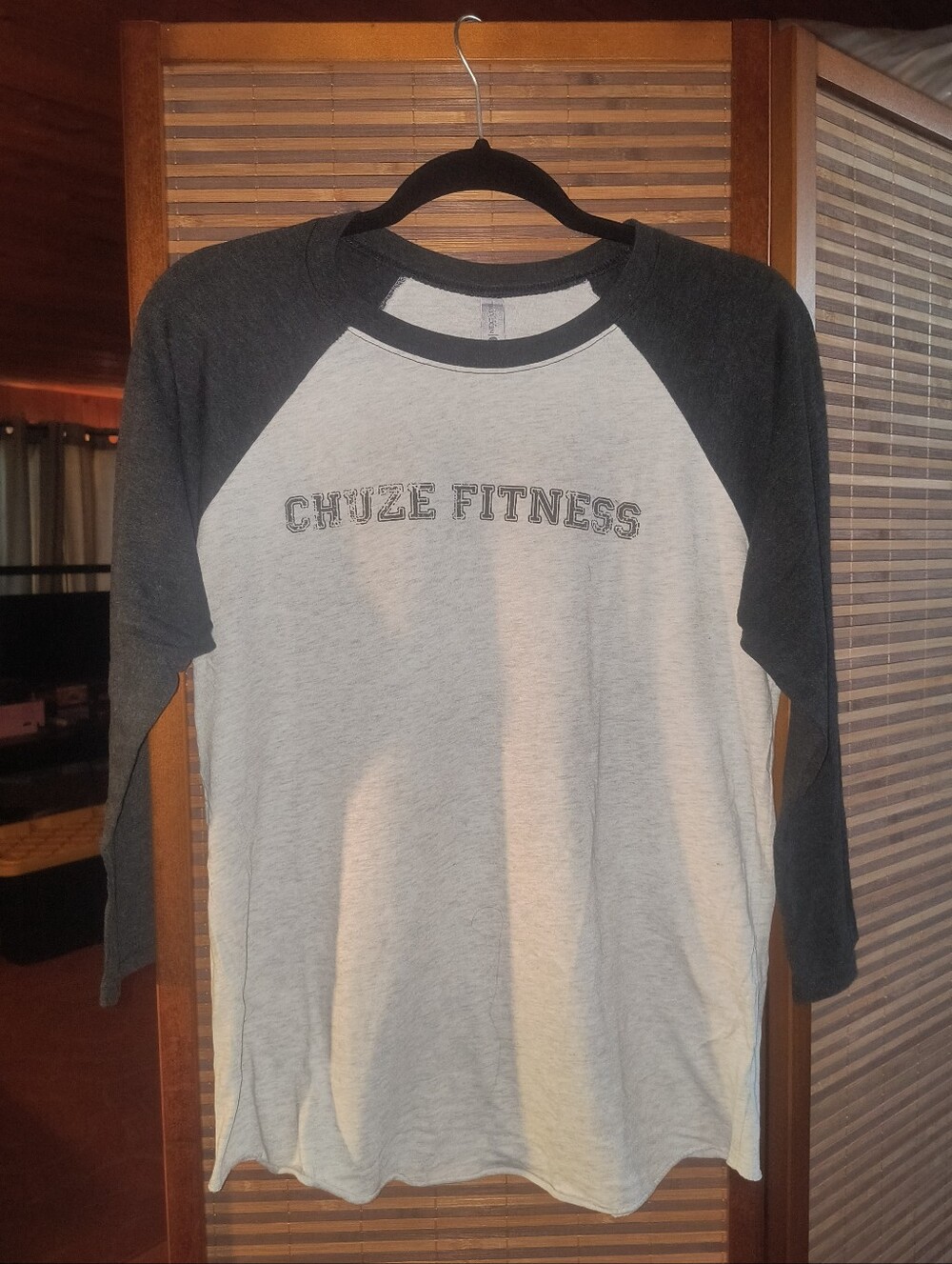 Next Level Apparel Chuze Fitness CA Light Gray & Charcoal Two-Tone Raglan Tee